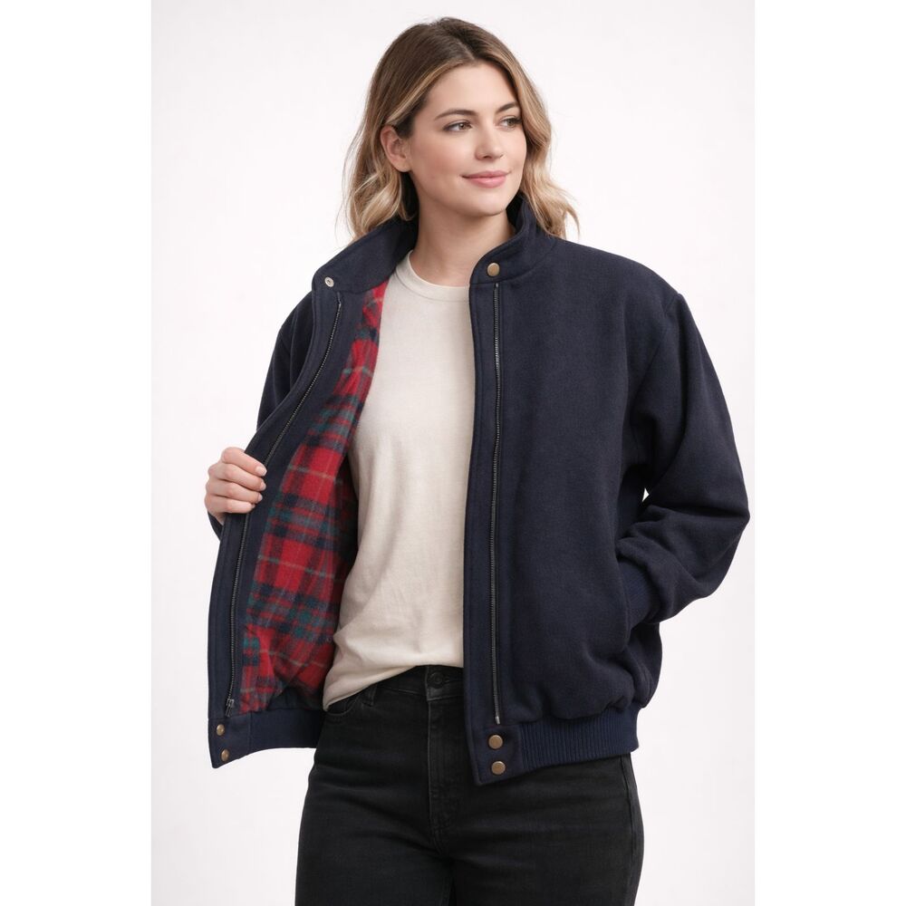 Vintage 80’s Woolrich All Wool Bomber Jacket with Plaid Liner Made in USA Size L